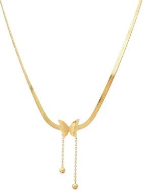 18k Gold Plated Gold Butterfly Herringbone Chain Necklace